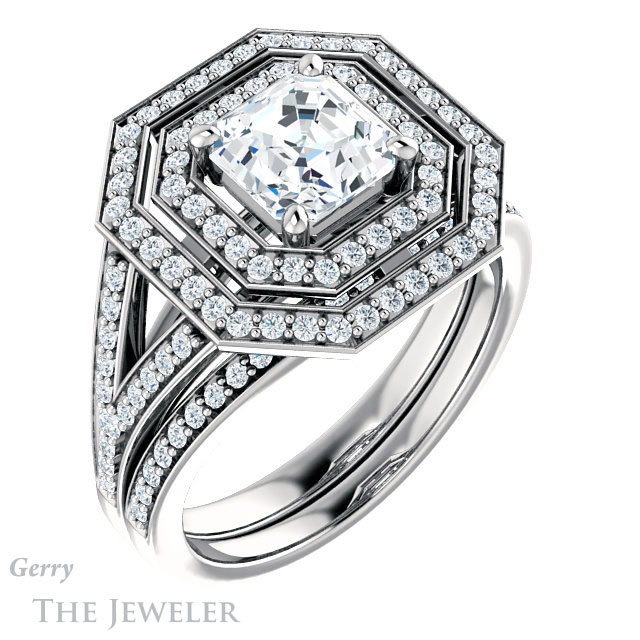 Asscher Cut Forever One Engagement Ring Setting #GTJ1101-asscher-fo-w | Gerry The Jeweler 14k White Gold Asscher Cut Forever One Engagement Ring Setting #GTJ1101-asscher-fo-w