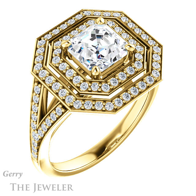 Asscher Cut Forever One Engagement Ring Setting #GTJ1101-asscher-fo-y | Gerry The Jeweler 14k Yellow Gold Asscher Cut Forever One Engagement Ring Setting #GTJ1101-asscher-fo-y