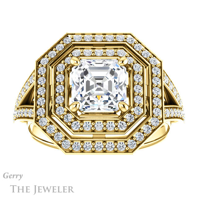 Asscher Cut Forever One Engagement Ring Setting #GTJ1101-asscher-fo-y | Gerry The Jeweler 14k Yellow Gold Asscher Cut Forever One Engagement Ring Setting #GTJ1101-asscher-fo-y