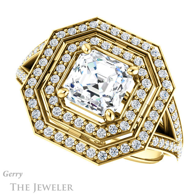Asscher Cut Forever One Engagement Ring Setting #GTJ1101-asscher-fo-y | Gerry The Jeweler 14k Yellow Gold Asscher Cut Forever One Engagement Ring Setting #GTJ1101-asscher-fo-y