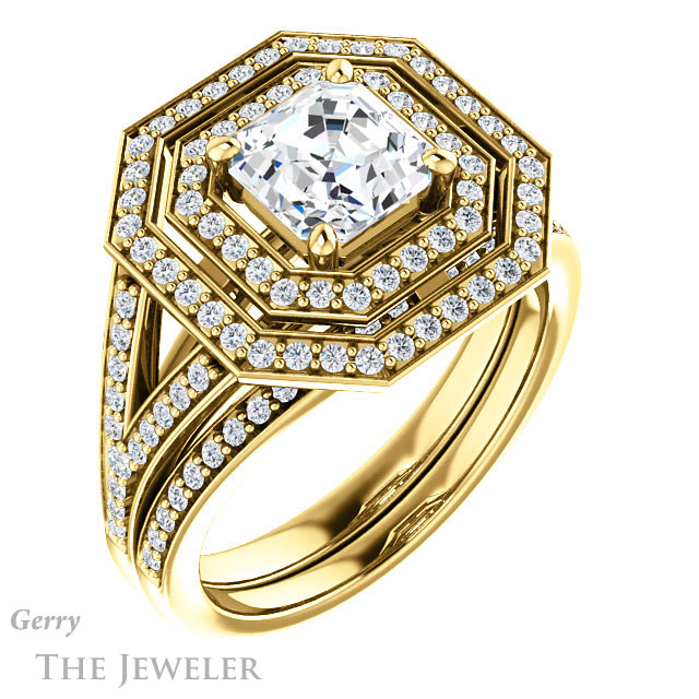 Asscher Cut Forever One Engagement Ring Setting #GTJ1101-asscher-fo-y | Gerry The Jeweler 14k Yellow Gold Asscher Cut Forever One Engagement Ring Setting #GTJ1101-asscher-fo-y