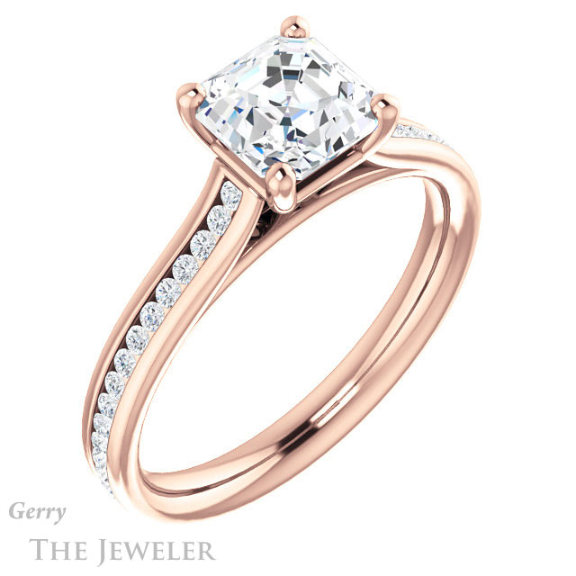 14k Rose Gold Asscher Cut Forever One Engagement Ring Setting #GTJ1104-asscher-fo-r