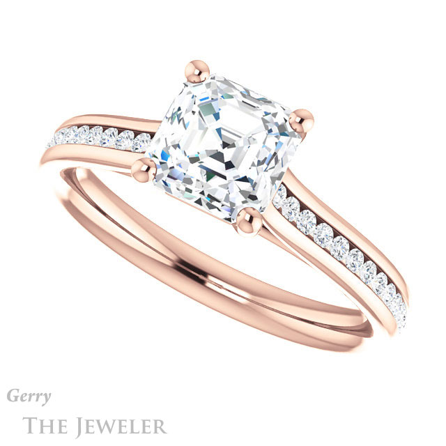 14k Rose Gold Asscher Cut Forever One Engagement Ring Setting #GTJ1104-asscher-fo-r