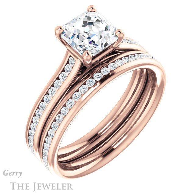 14k Rose Gold Asscher Cut Forever One Engagement Ring Setting #GTJ1104-asscher-fo-r
