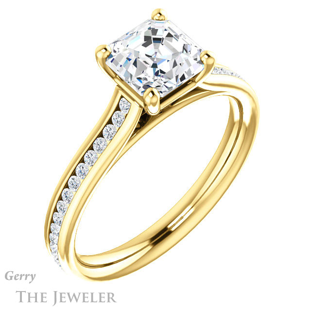 14k Yellow Gold Asscher Cut Forever One Engagement Ring Setting #GTJ1104-asscher-fo-y 4 14k Yellow Gold Asscher Cut Forever One Engagement Ring Setting #GTJ1104-asscher-fo-y