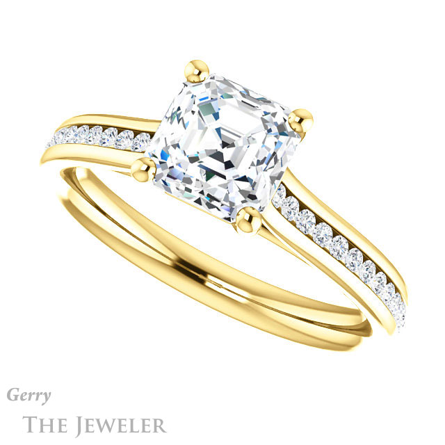 14k Yellow Gold Asscher Cut Forever One Engagement Ring Setting #GTJ1104-asscher-fo-y 5 14k Yellow Gold Asscher Cut Forever One Engagement Ring Setting #GTJ1104-asscher-fo-y