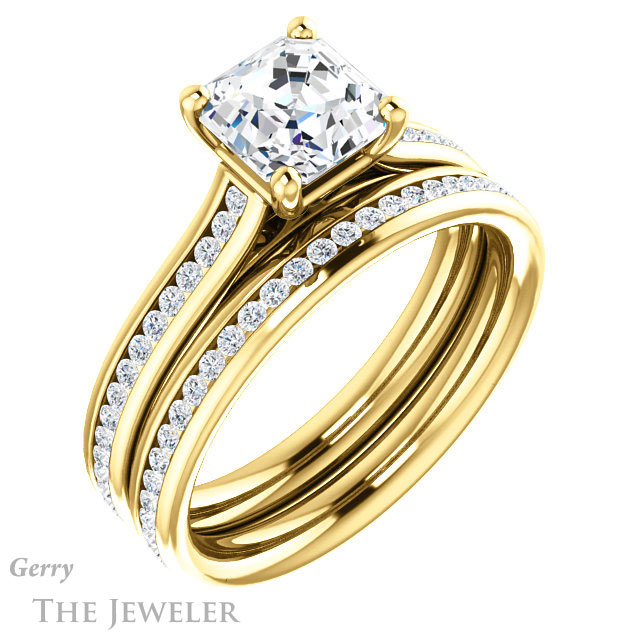 14k Yellow Gold Asscher Cut Forever One Engagement Ring Setting #GTJ1104-asscher-fo-y 6 14k Yellow Gold Asscher Cut Forever One Engagement Ring Setting #GTJ1104-asscher-fo-y
