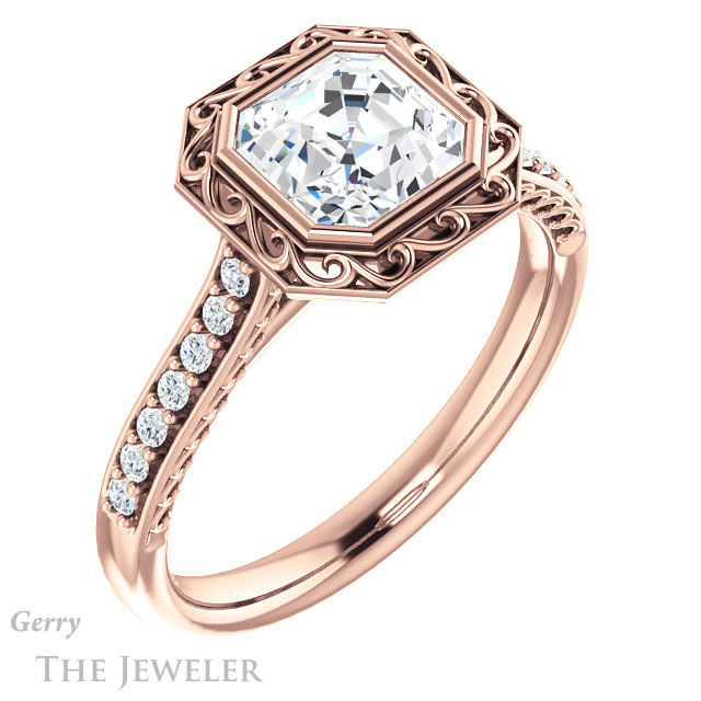 Asscher Cut Forever One Engagement Ring Setting #GTJ1105-asscher-fo-r | Gerry The Jeweler 14k Rose Gold Asscher Cut Forever One Engagement Ring Setting #GTJ1105-asscher-fo-r