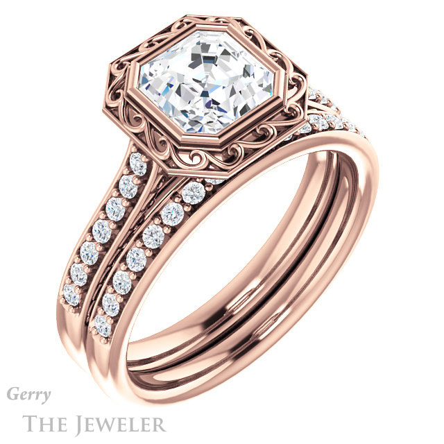 Asscher Cut Forever One Engagement Ring Setting #GTJ1105-asscher-fo-r | Gerry The Jeweler 14k Rose Gold Asscher Cut Forever One Engagement Ring Setting #GTJ1105-asscher-fo-r