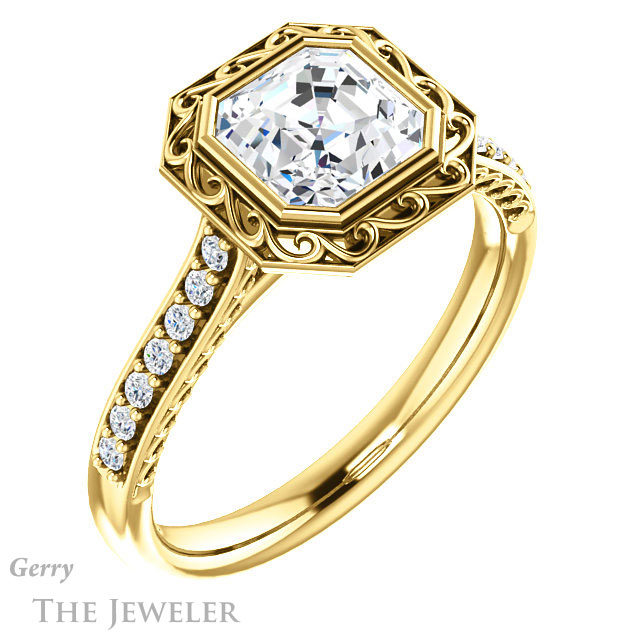 Asscher Cut Forever One Engagement Ring Setting #GTJ1105-asscher-fo-y | Gerry The Jeweler 14k Yellow Gold Asscher Cut Forever One Engagement Ring Setting #GTJ1105-asscher-fo-y