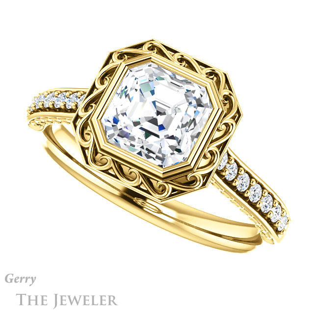 Asscher Cut Forever One Engagement Ring Setting #GTJ1105-asscher-fo-y | Gerry The Jeweler 14k Yellow Gold Asscher Cut Forever One Engagement Ring Setting #GTJ1105-asscher-fo-y