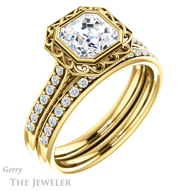 Asscher Cut Forever One Engagement Ring Setting #GTJ1105-asscher-fo-y | Gerry The Jeweler 14k Yellow Gold Asscher Cut Forever One Engagement Ring Setting #GTJ1105-asscher-fo-y