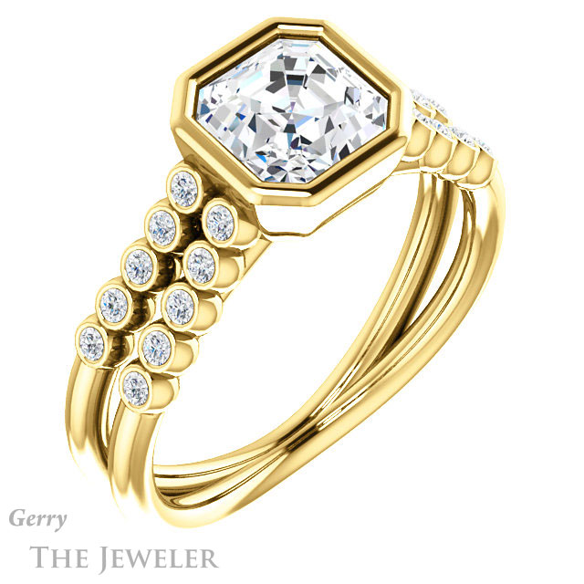 Asscher Cut Forever One Engagement Ring Setting #GTJ1107-asscher-fo-y | Gerry The Jeweler 14k Yellow Gold Asscher Cut Forever One Engagement Ring Setting #GTJ1107-asscher-fo-y