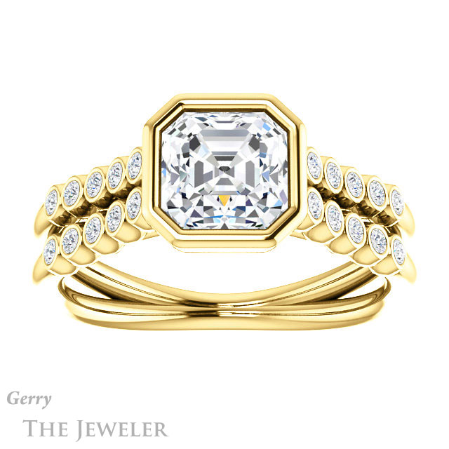 Asscher Cut Forever One Engagement Ring Setting #GTJ1107-asscher-fo-y | Gerry The Jeweler 14k Yellow Gold Asscher Cut Forever One Engagement Ring Setting #GTJ1107-asscher-fo-y