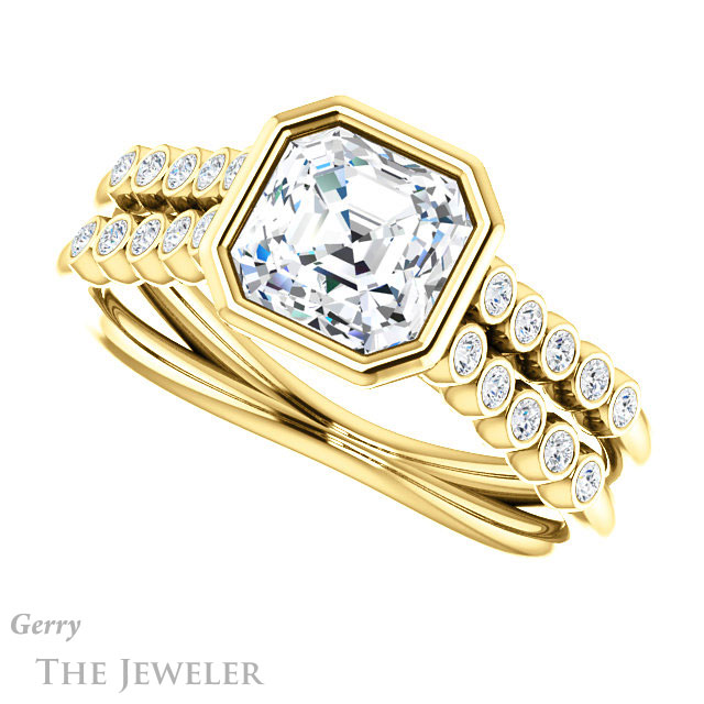 Asscher Cut Forever One Engagement Ring Setting #GTJ1107-asscher-fo-y | Gerry The Jeweler 14k Yellow Gold Asscher Cut Forever One Engagement Ring Setting #GTJ1107-asscher-fo-y