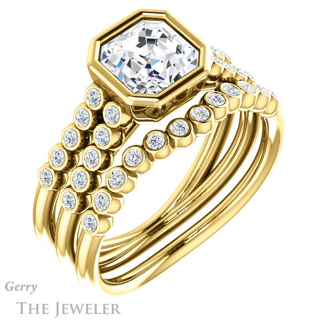 Asscher Cut Forever One Engagement Ring Setting #GTJ1107-asscher-fo-y | Gerry The Jeweler 14k Yellow Gold Asscher Cut Forever One Engagement Ring Setting #GTJ1107-asscher-fo-y