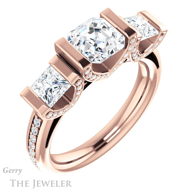 Asscher Cut Forever One Engagement Ring Setting #GTJ1109-asscher-fo-r | Gerry The Jeweler 14k Rose Gold Asscher Cut Forever One Engagement Ring Setting #GTJ1109-asscher-fo-r