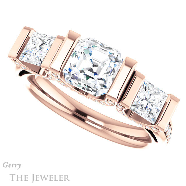 Asscher Cut Forever One Engagement Ring Setting #GTJ1109-asscher-fo-r | Gerry The Jeweler 14k Rose Gold Asscher Cut Forever One Engagement Ring Setting #GTJ1109-asscher-fo-r