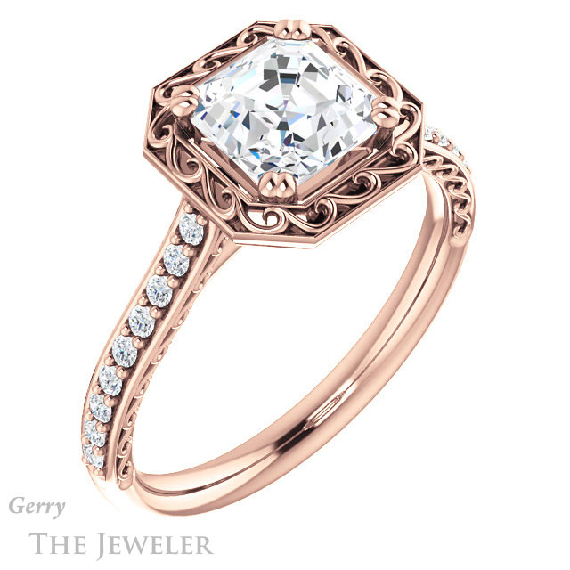 14k Rose Gold Asscher Cut Forever One Engagement Ring Setting #GTJ1111-asscher-fo-r 4 14k Rose Gold Asscher Cut Forever One Engagement Ring Setting #GTJ1111-asscher-fo-r
