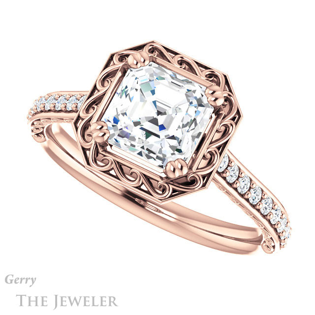 14k Rose Gold Asscher Cut Forever One Engagement Ring Setting #GTJ1111-asscher-fo-r 5 14k Rose Gold Asscher Cut Forever One Engagement Ring Setting #GTJ1111-asscher-fo-r