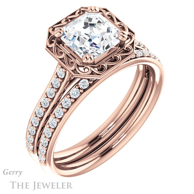 14k Rose Gold Asscher Cut Forever One Engagement Ring Setting #GTJ1111-asscher-fo-r 6 14k Rose Gold Asscher Cut Forever One Engagement Ring Setting #GTJ1111-asscher-fo-r