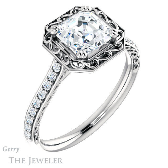14k White Gold Asscher Cut Forever One Engagement Ring Setting #GTJ1111-asscher-fo-w 4 14k White Gold Asscher Cut Forever One Engagement Ring Setting #GTJ1111-asscher-fo-w