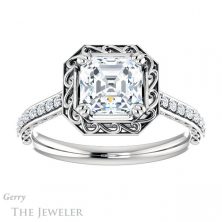 14k White Gold Asscher Cut Forever One Engagement Ring Setting #GTJ1111-asscher-fo-w 1 14k White Gold Asscher Cut Forever One Engagement Ring Setting #GTJ1111-asscher-fo-w
