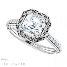 14k White Gold Asscher Cut Forever One Engagement Ring Setting #GTJ1111-asscher-fo-w 5 14k White Gold Asscher Cut Forever One Engagement Ring Setting #GTJ1111-asscher-fo-w