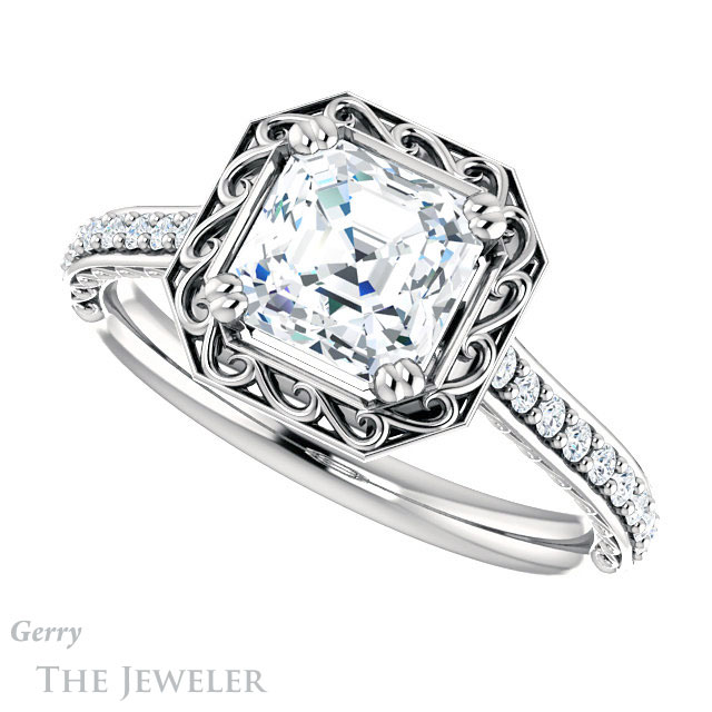 14k White Gold Asscher Cut Forever One Engagement Ring Setting #GTJ1111-asscher-fo-w 5 14k White Gold Asscher Cut Forever One Engagement Ring Setting #GTJ1111-asscher-fo-w