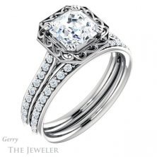 14k White Gold Asscher Cut Forever One Engagement Ring Setting #GTJ1111-asscher-fo-w 6 14k White Gold Asscher Cut Forever One Engagement Ring Setting #GTJ1111-asscher-fo-w