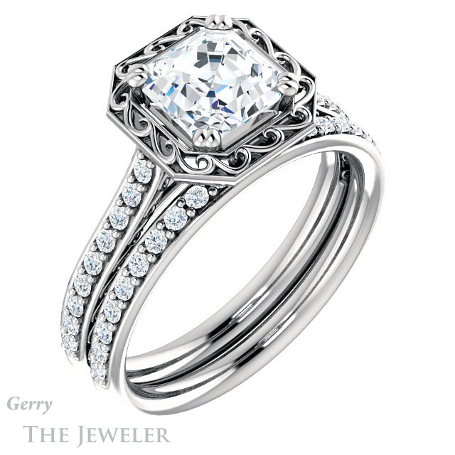 14k White Gold Asscher Cut Forever One Engagement Ring Setting #GTJ1111-asscher-fo-w 6 14k White Gold Asscher Cut Forever One Engagement Ring Setting #GTJ1111-asscher-fo-w