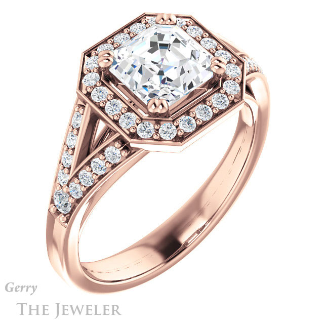 14k Rose Gold Asscher Cut Forever One Engagement Ring Setting #GTJ1112-asscher-fo-r