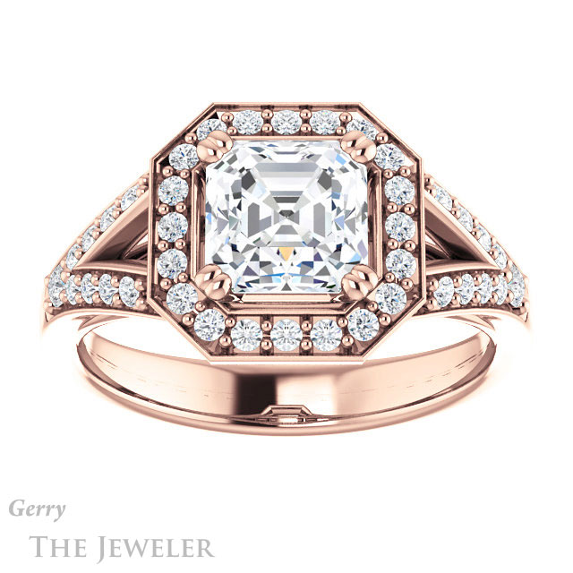 14k Rose Gold Asscher Cut Forever One Engagement Ring Setting #GTJ1112-asscher-fo-r