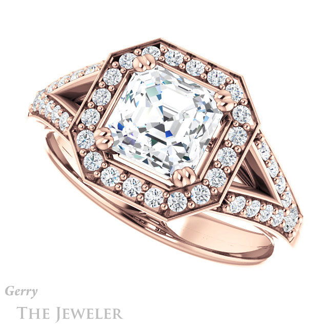 14k Rose Gold Asscher Cut Forever One Engagement Ring Setting #GTJ1112-asscher-fo-r