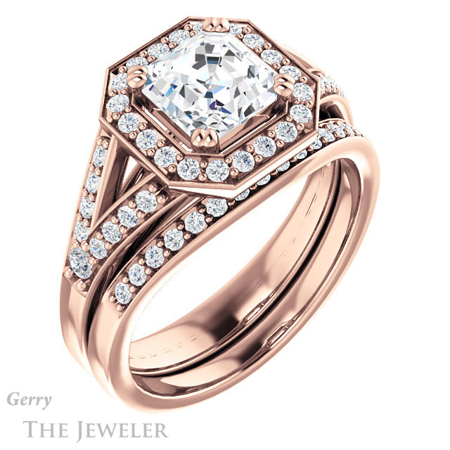 14k Rose Gold Asscher Cut Forever One Engagement Ring Setting #GTJ1112-asscher-fo-r