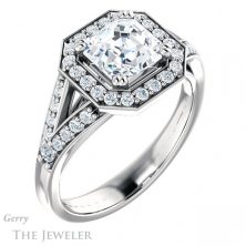 14k White Gold Asscher Cut Forever One Engagement Ring Setting #GTJ1112-asscher-fo-w 4 14k White Gold Asscher Cut Forever One Engagement Ring Setting #GTJ1112-asscher-fo-w