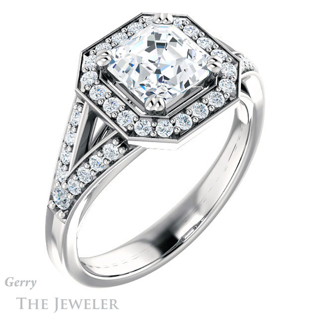 14k White Gold Asscher Cut Forever One Engagement Ring Setting #GTJ1112-asscher-fo-w 4 14k White Gold Asscher Cut Forever One Engagement Ring Setting #GTJ1112-asscher-fo-w