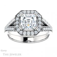 14k White Gold Asscher Cut Forever One Engagement Ring Setting #GTJ1112-asscher-fo-w 1 14k White Gold Asscher Cut Forever One Engagement Ring Setting #GTJ1112-asscher-fo-w