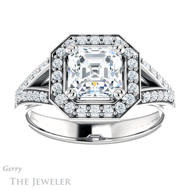 14k White Gold Asscher Cut Forever One Engagement Ring Setting #GTJ1112-asscher-fo-w 1 14k White Gold Asscher Cut Forever One Engagement Ring Setting #GTJ1112-asscher-fo-w