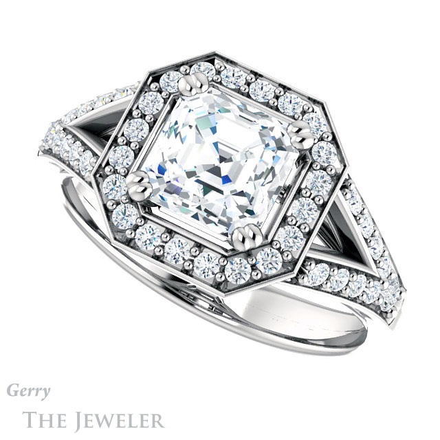 14k White Gold Asscher Cut Forever One Engagement Ring Setting #GTJ1112-asscher-fo-w 5 14k White Gold Asscher Cut Forever One Engagement Ring Setting #GTJ1112-asscher-fo-w