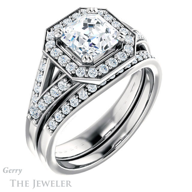 14k White Gold Asscher Cut Forever One Engagement Ring Setting #GTJ1112-asscher-fo-w 6 14k White Gold Asscher Cut Forever One Engagement Ring Setting #GTJ1112-asscher-fo-w