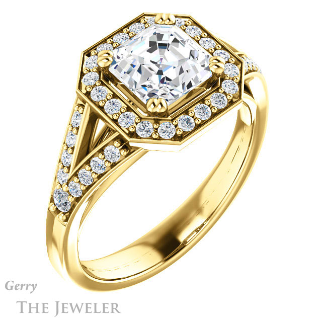 14k Yellow Gold Asscher Cut Forever One Engagement Ring Setting #GTJ1112-asscher-fo-y 4 14k Yellow Gold Asscher Cut Forever One Engagement Ring Setting #GTJ1112-asscher-fo-y