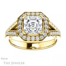 14k Yellow Gold Asscher Cut Forever One Engagement Ring Setting #GTJ1112-asscher-fo-y 1 14k Yellow Gold Asscher Cut Forever One Engagement Ring Setting #GTJ1112-asscher-fo-y