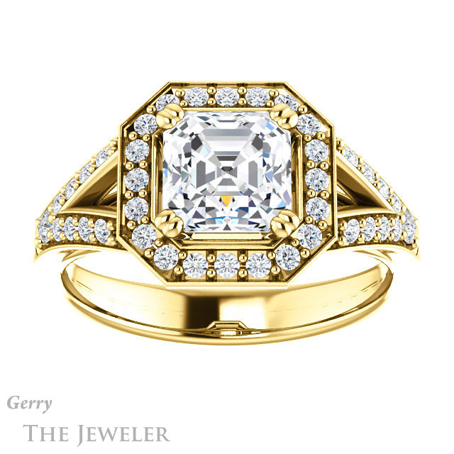 14k Yellow Gold Asscher Cut Forever One Engagement Ring Setting #GTJ1112-asscher-fo-y 1 14k Yellow Gold Asscher Cut Forever One Engagement Ring Setting #GTJ1112-asscher-fo-y