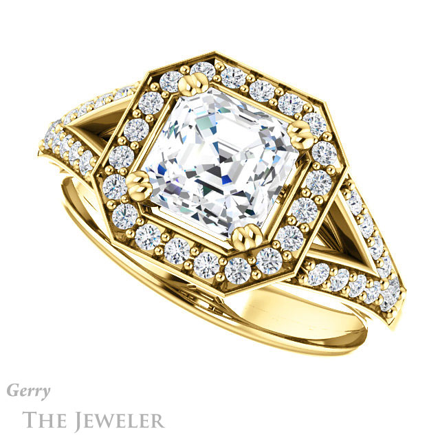 14k Yellow Gold Asscher Cut Forever One Engagement Ring Setting #GTJ1112-asscher-fo-y 5 14k Yellow Gold Asscher Cut Forever One Engagement Ring Setting #GTJ1112-asscher-fo-y