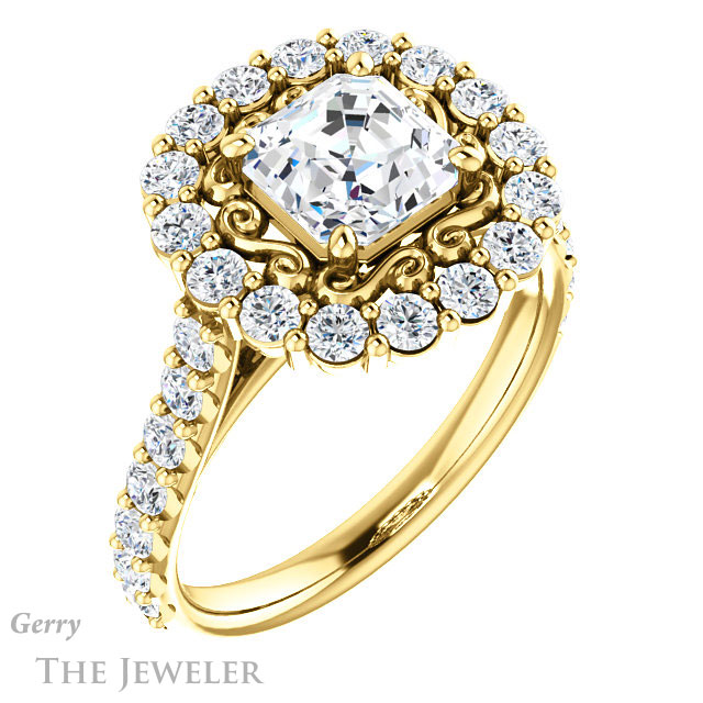 Asscher Cut Forever One Engagement Ring Setting #GTJ1113-asscher-fo-y | Gerry The Jeweler 14k Yellow Gold Asscher Cut Forever One Engagement Ring Setting #GTJ1113-asscher-fo-y