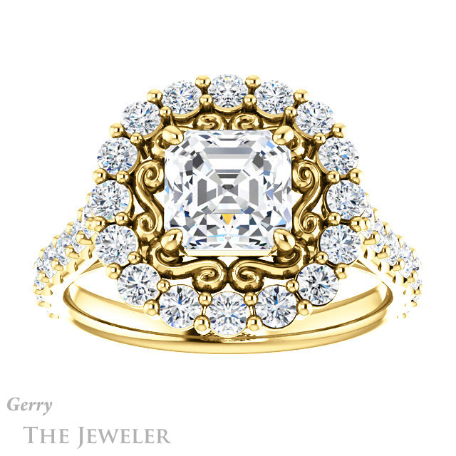 Asscher Cut Forever One Engagement Ring Setting #GTJ1113-asscher-fo-y | Gerry The Jeweler 14k Yellow Gold Asscher Cut Forever One Engagement Ring Setting #GTJ1113-asscher-fo-y