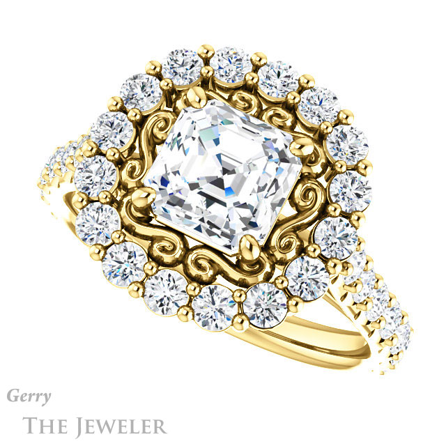 Asscher Cut Forever One Engagement Ring Setting #GTJ1113-asscher-fo-y | Gerry The Jeweler 14k Yellow Gold Asscher Cut Forever One Engagement Ring Setting #GTJ1113-asscher-fo-y