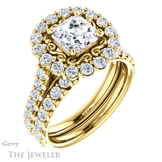 Asscher Cut Forever One Engagement Ring Setting #GTJ1113-asscher-fo-y | Gerry The Jeweler 14k Yellow Gold Asscher Cut Forever One Engagement Ring Setting #GTJ1113-asscher-fo-y