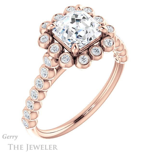 Asscher Cut Forever One Engagement Ring Setting #GTJ1119-asscher-fo-r | Gerry The Jeweler 14k Rose Gold Asscher Cut Forever One Engagement Ring Setting #GTJ1119-asscher-fo-r